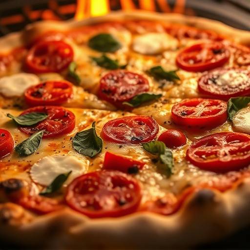 A close-up shot of a wood-fired pizza with various toppings, capturing the essence of Neapolitan pizza.