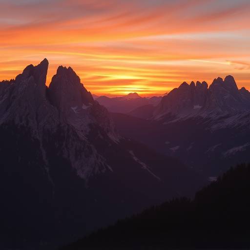 A picturesque sunset over the Dolomites mountain range