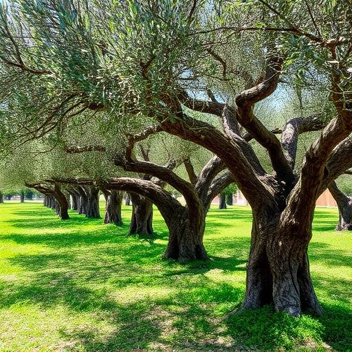 An ancient olive grove in Puglia, with gnarled trees stretching towards the sky