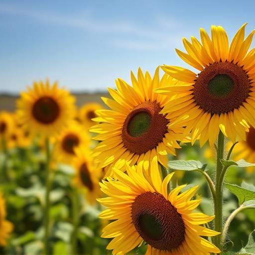 Close-up of sunflowers in a Tuscan field on a sunny day