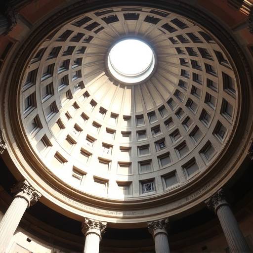 Interior view of the Pantheon in Rome, showcasing the oculus and dome